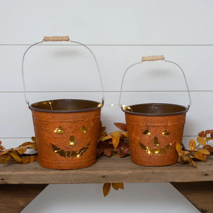 Metal Jack O' Lantern Buckets, Rust small