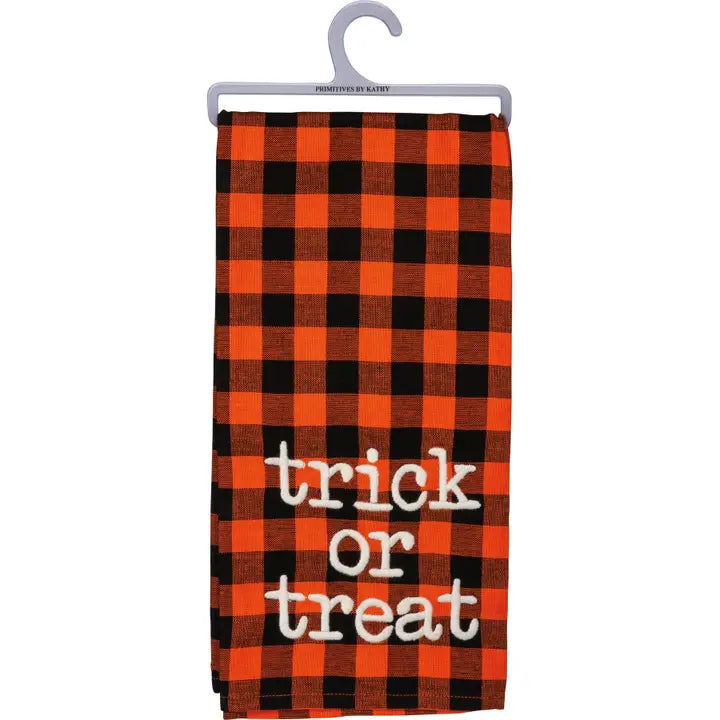 Tea Towel- Trick or Treat Orange Buffalo Check Kitchen